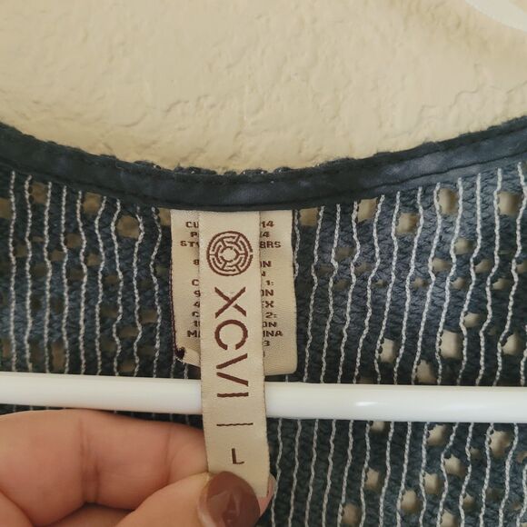 Xcvi Wearables Cotton Fringe Open Front Knit Cardigan Size Large Grunge Tie Dye - Picture 2 of 6